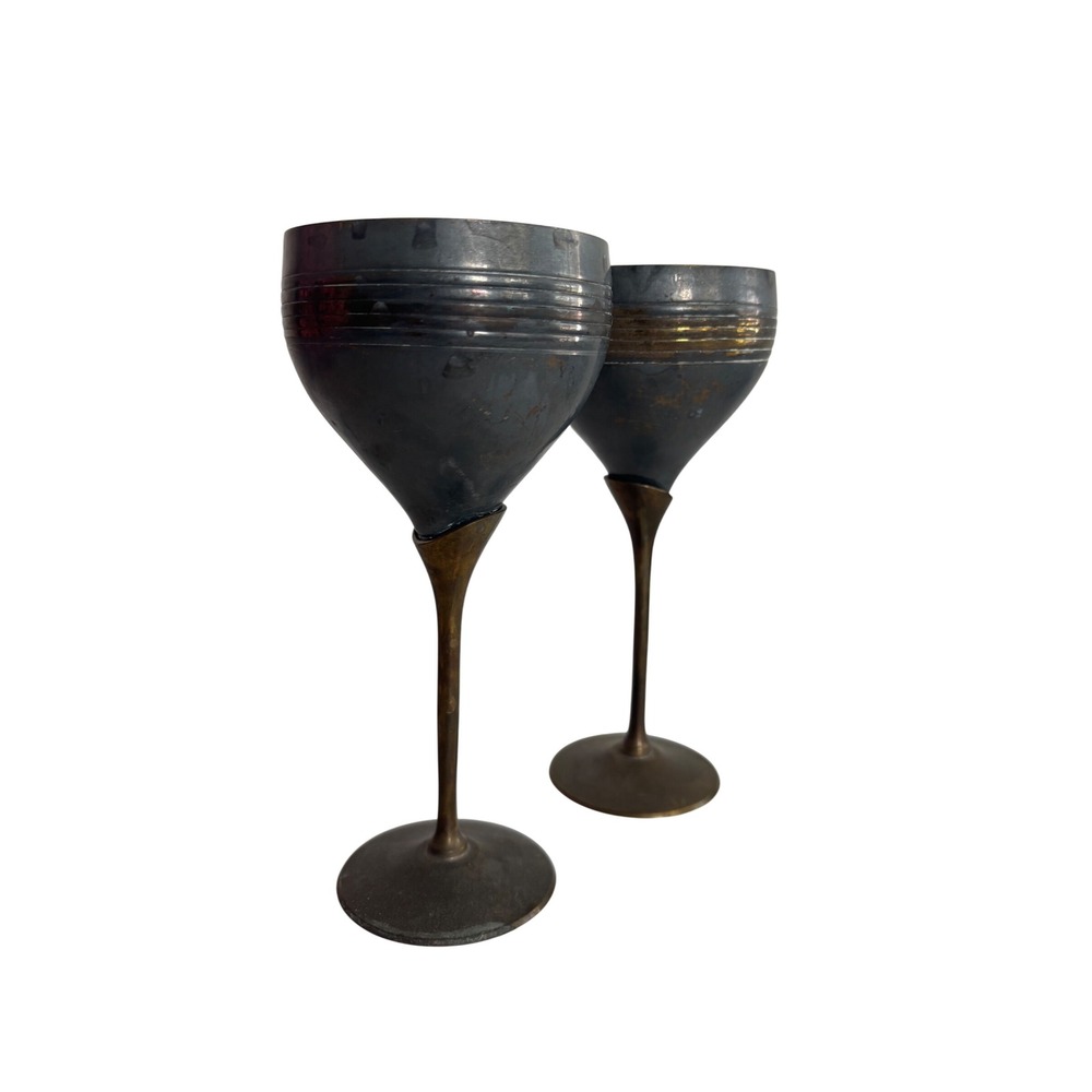 1930 Vintage Made In India Metal Goblet Set, Retro‎ Wine Glasses, Unique Decor